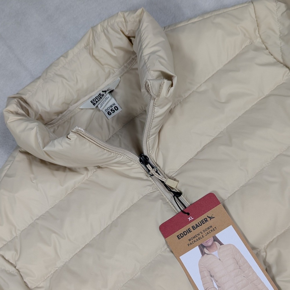 NEW Eddie‎ Bauer Womens XL Cream Packable Down Jacket 650 Fill Puffer EB010708
